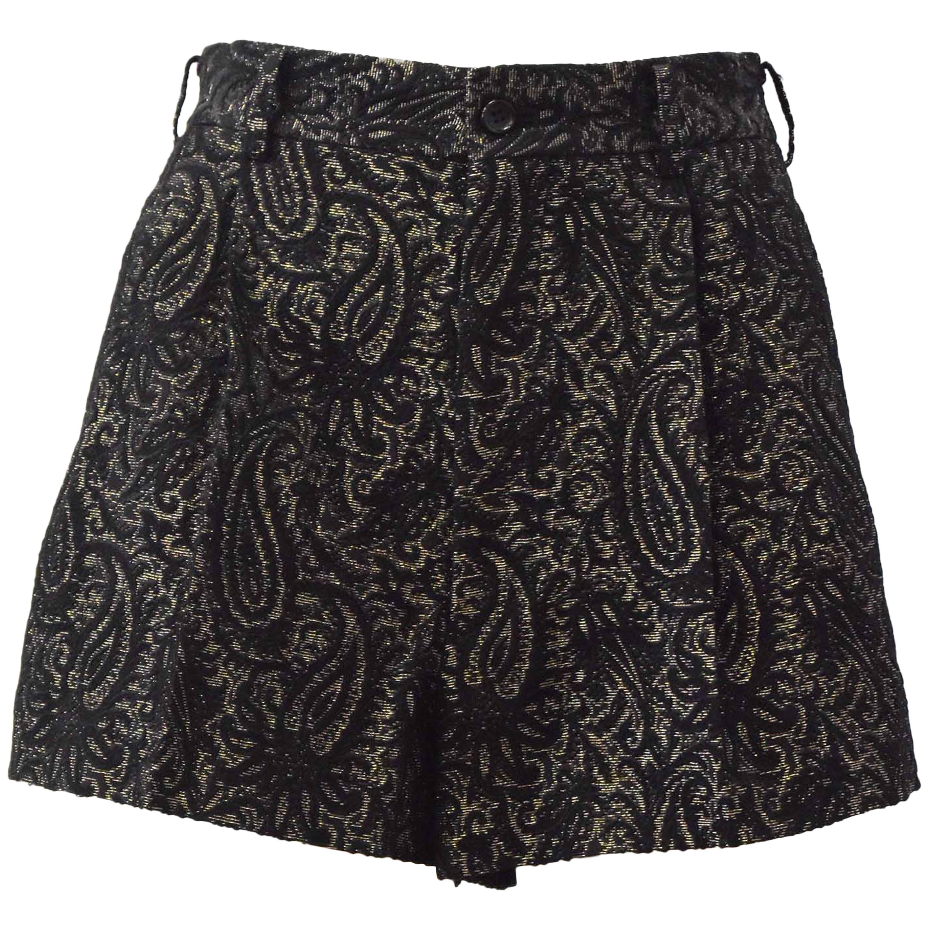 Comme des Garcons Black and Gold Brocade Shorts 2011