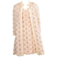 1960's Anthony Muto Sheer Lattice Work Coat and A Line Dress