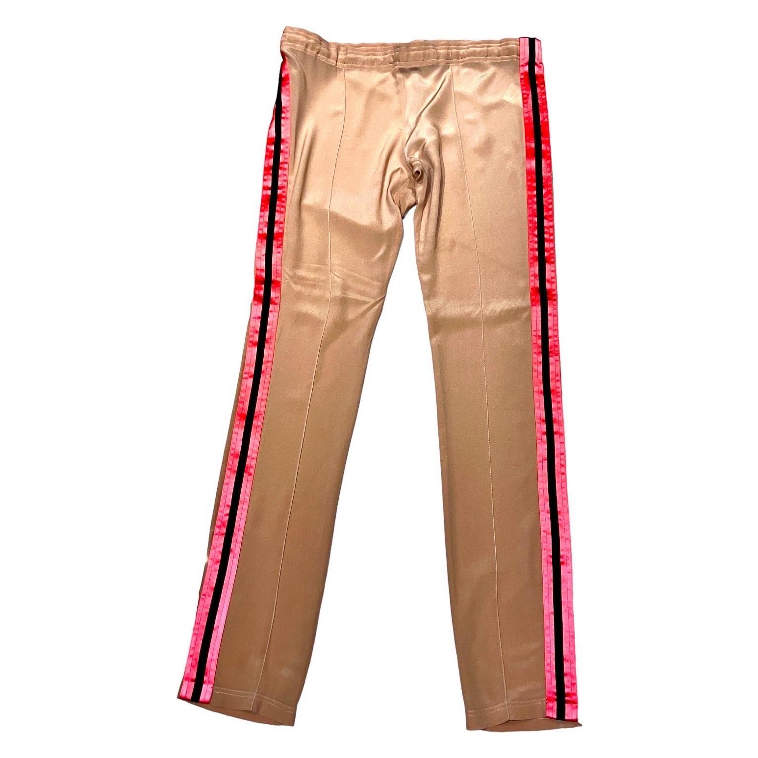 GUCCI by Tom Ford SS 2004 Blush Silk Pants Joggers with Stripes 42 For Sale