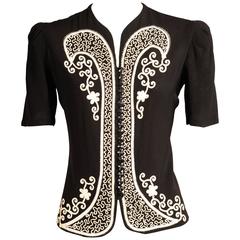 1930's Black Jacket with White Soutache Braid Decoration