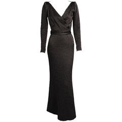 Givenchy Haute Couture Black Silk Cloque Evening Dress