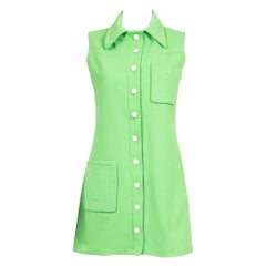 Retro 1970 Pierre Cardin Green Mini Dress
