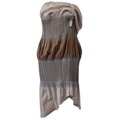 Used Issey Miyake FETE, Grey and Brown Asymmetric Pleated Dress with Adjustable Strap