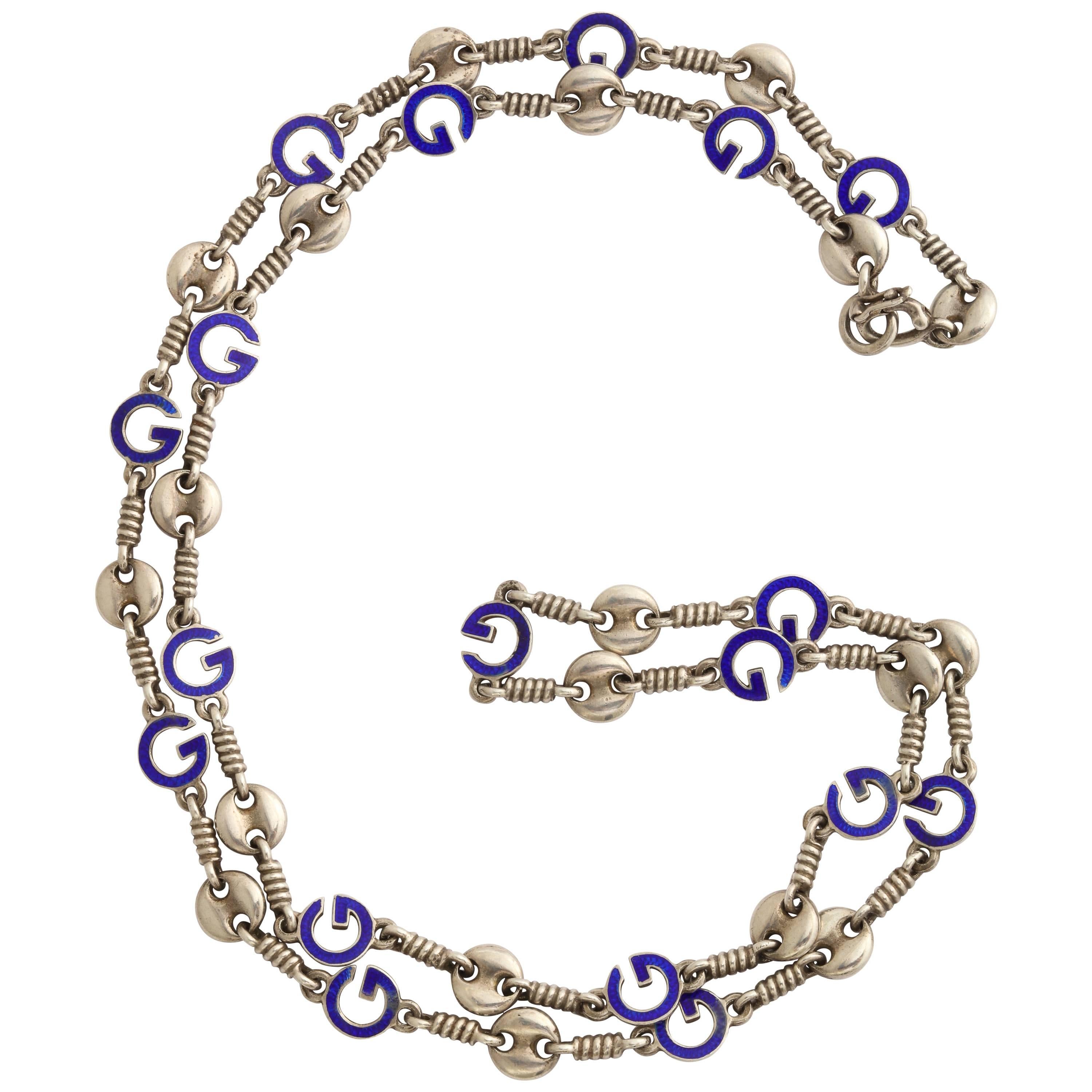Emaillierte Silberkette von Gucci aus den 1970er Jahren im Angebot