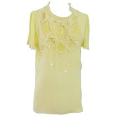 Emilio Pucci Yellow Cotton & Silk Beaded Short Sleeve Top - 10