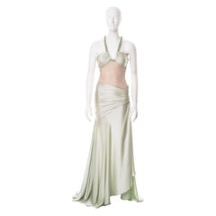 Versace demi-couture green silk and lace evening dress with crystals, ss 2004