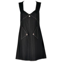 1980s Courreges Mod Style Black Dress 