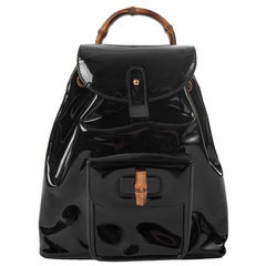 GUCCI by Tom Ford Fall 1994 Documented Small Black Patent Bamboo Backpack