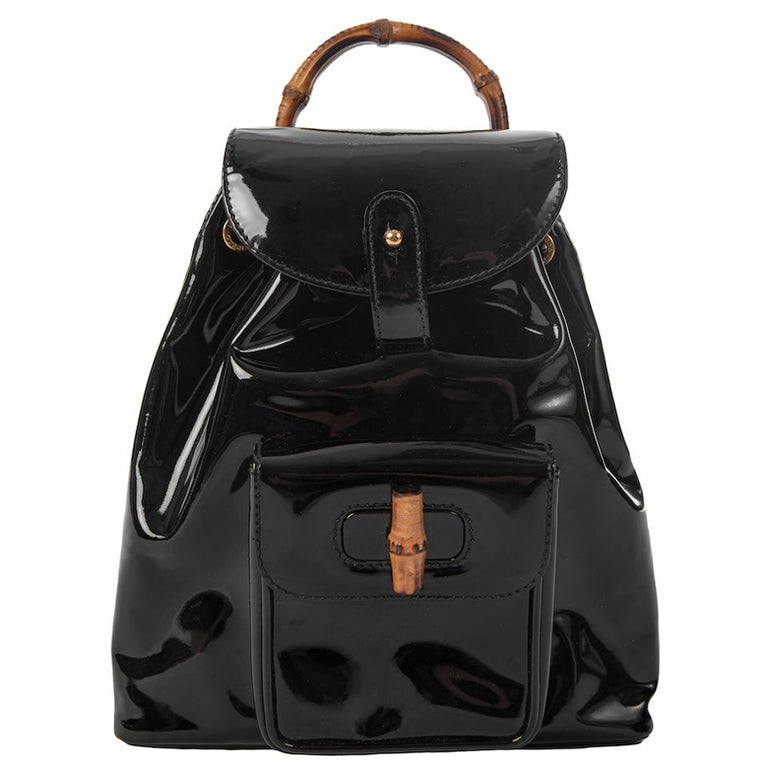 GUCCI by Tom Ford Fall 1994 Documented Small Black Patent Bamboo Backpack  For Sale at 1stDibs