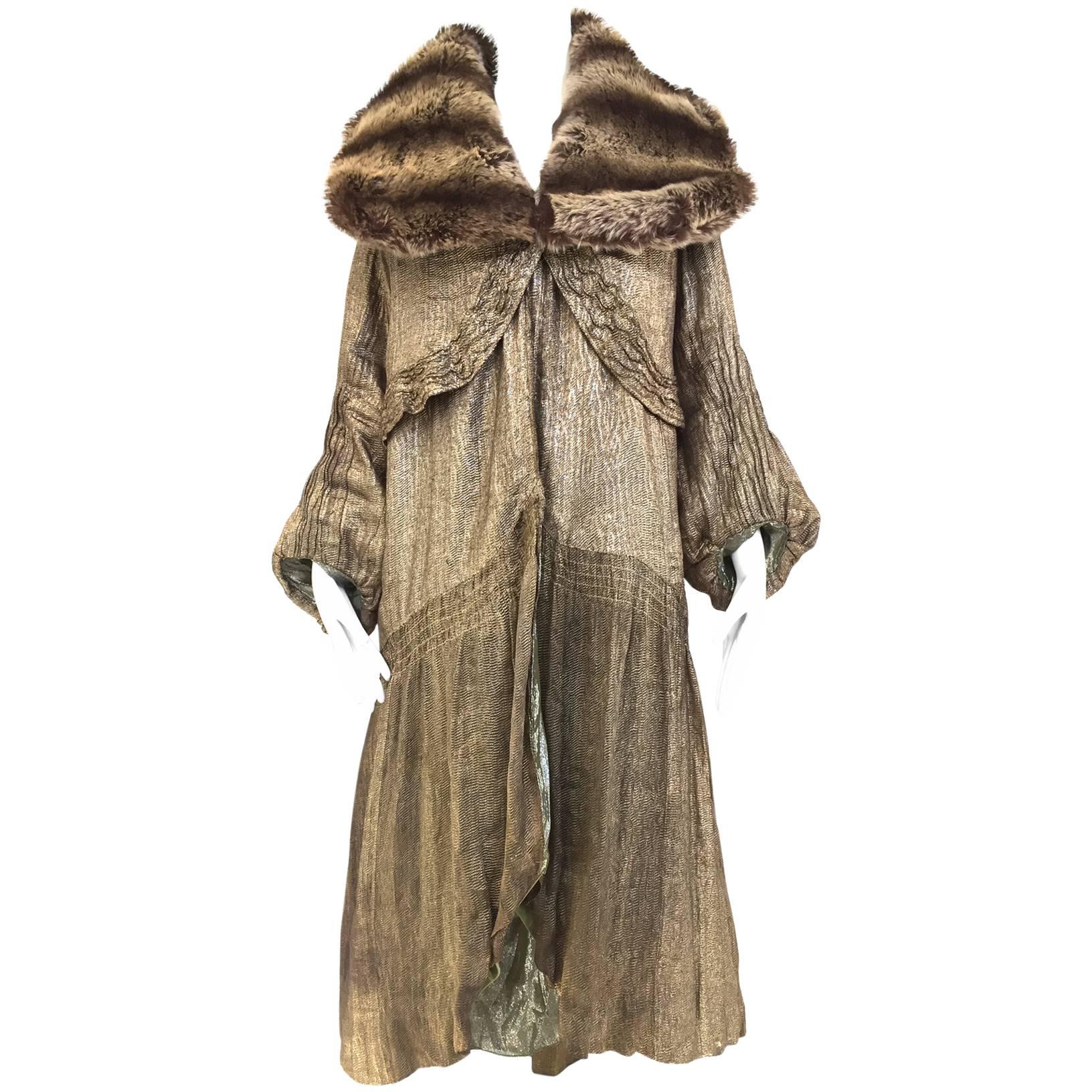 1920s silk lame opera coat with faux fur