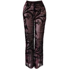 Mod Angelo Mozzillo Sheer Burgundy Burnt Out Velvet Pants