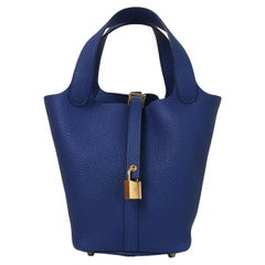 Hermès Sac à main Picotin en or 18 carats avec saphir bleu