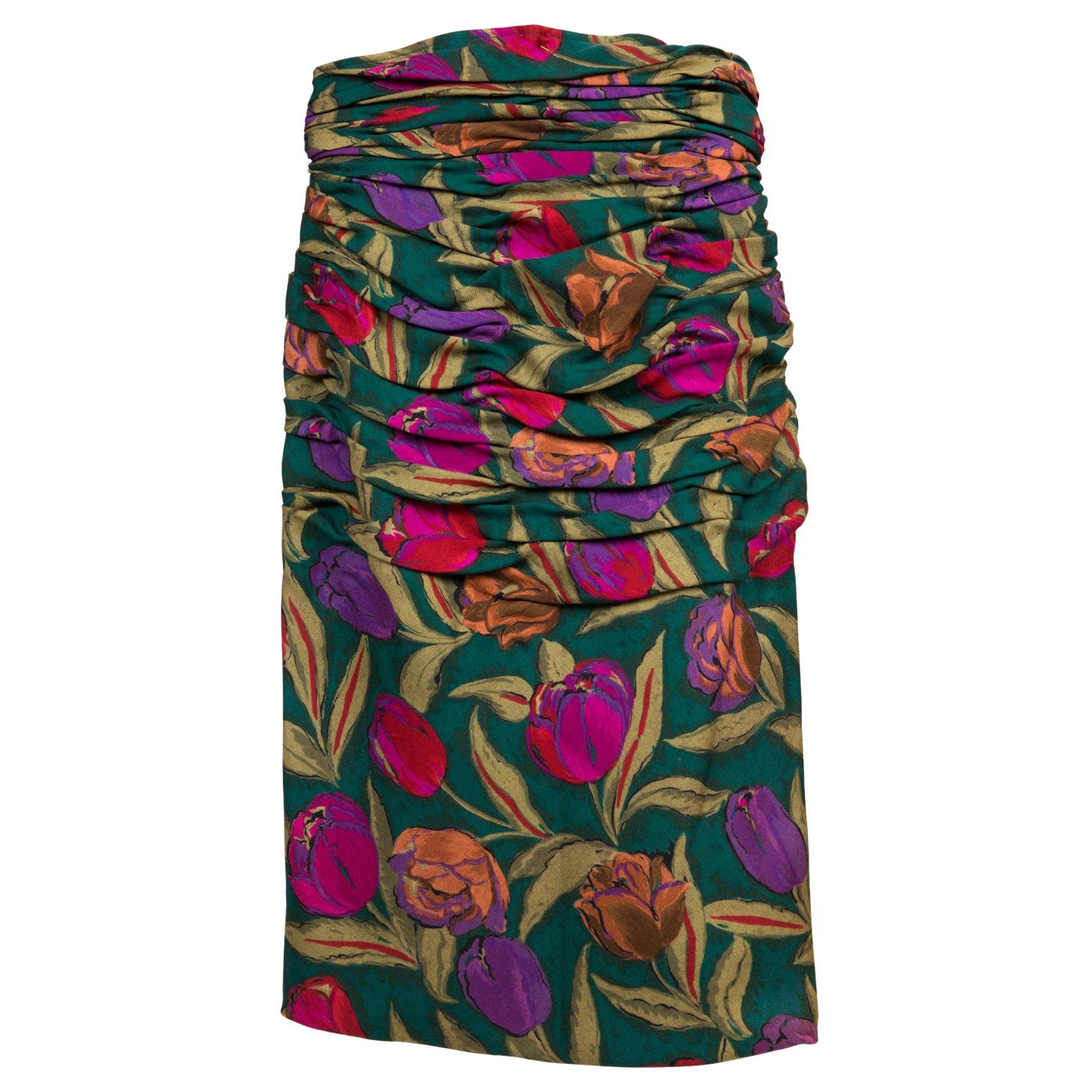 Rare Emanuel Ungaro Ruched Floral Skirt  For Sale