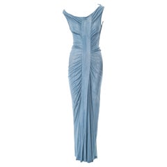 Blaues Maxikleid aus bedrucktem Seidenjersey mit Rüschen von John Galliano, Frühjahr/Sommer 2007