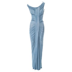 John Galliano blue printed silk jersey ruched maxi dress, ss 2007