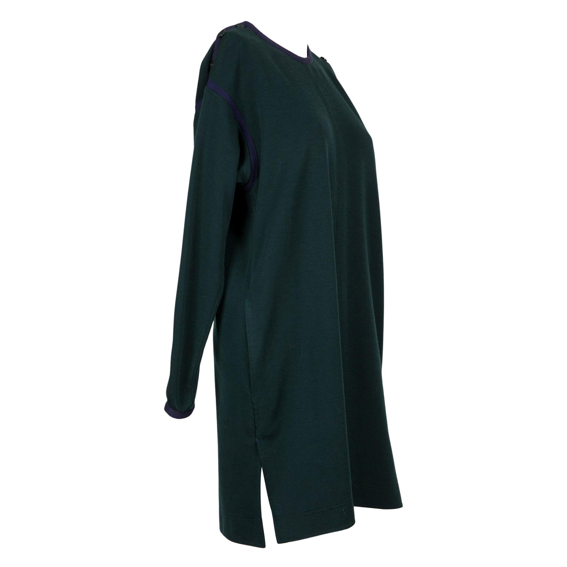 1970s Yves Saint Laurent YSL Green Wool Dress For Sale