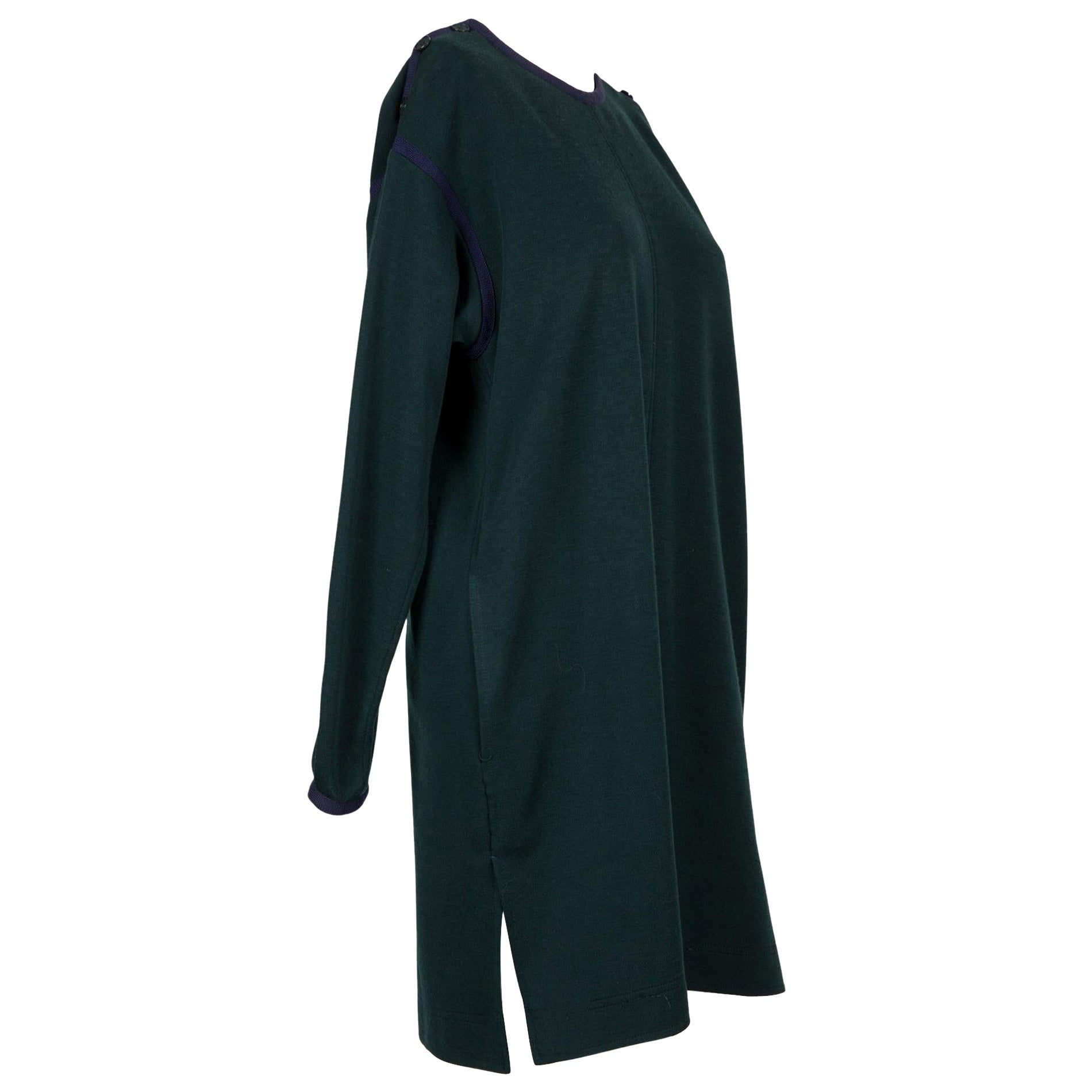 1970s Yves Saint Laurent YSL Green Wool Dress For Sale