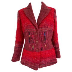 Christian Lacroix Red & Hot Pink Patched Tweed Beaded Jacket