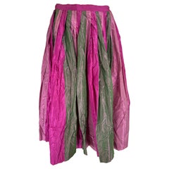 Peck & Peck 1950s Twisted Pleat Taffeta Skirt in Pinks & Greens