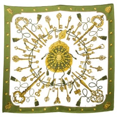 Hermes Green Les Clefs by Cathy Latham Silk Scarf