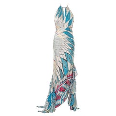 Roberto Cavalli printed bias-cut silk trained evening dress, ss 2004