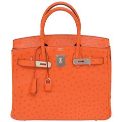 Hermes Tangerine Ostrich Birkin Palladium Hardware 30cm NEW 3