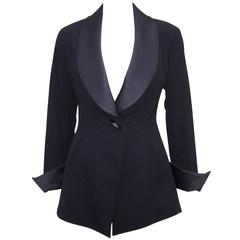 Androgynous 1980's Claude Montana Tuxedo Jacket With Satin Lapel and Cuffs
