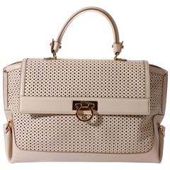 Salvatore Ferragamo Sofia Large Tote Bag - off-white pierced leather