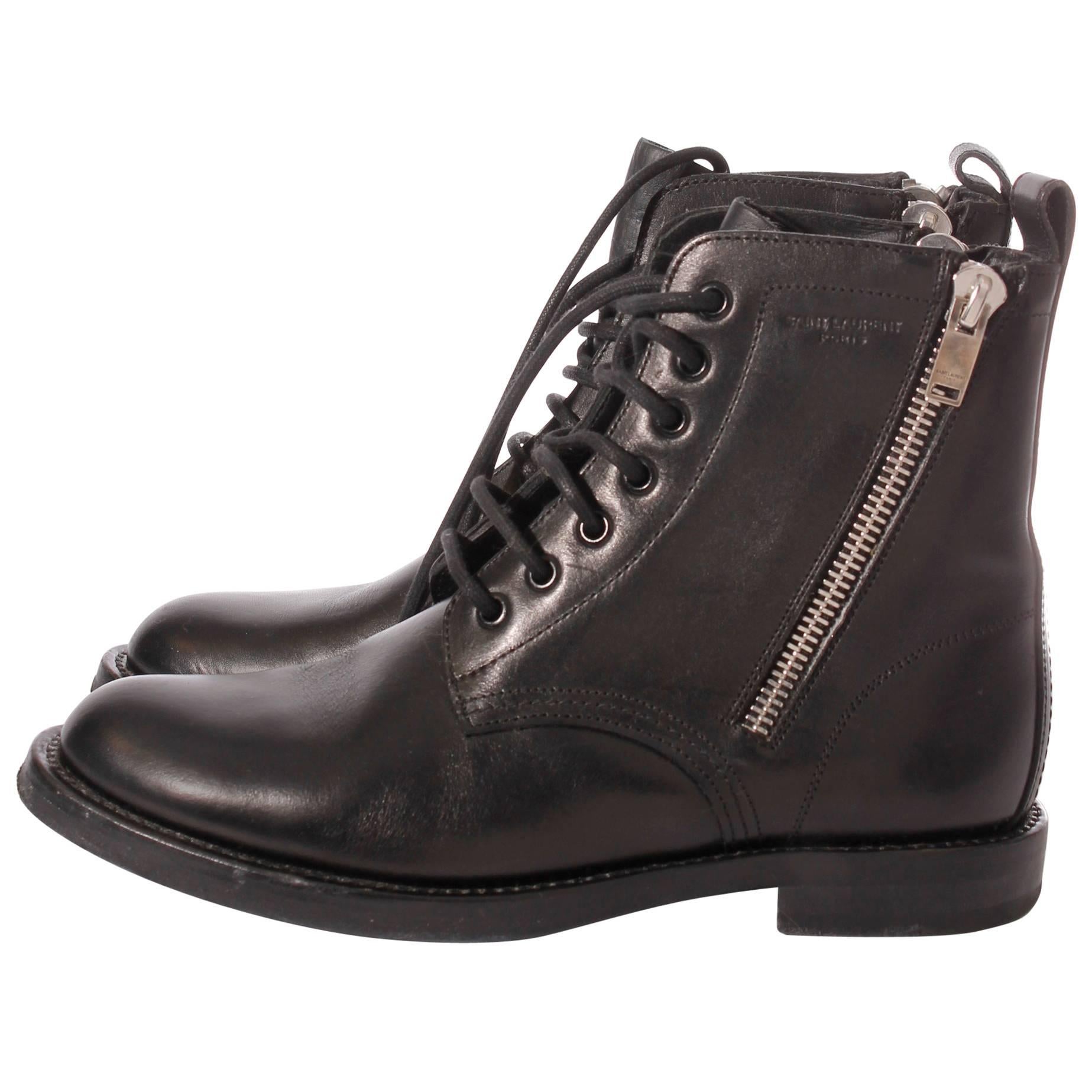 Saint Laurent Ranger Combat Zip Boots - black leather