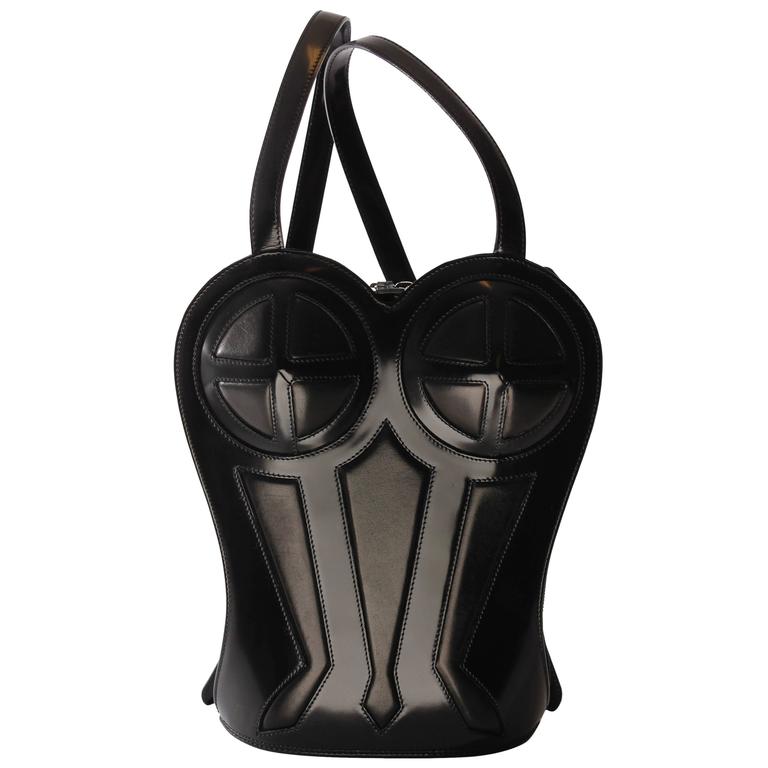 Jean Paul Gaultier Bustier Backpack - shiny black leather 1998 at 1stDibs