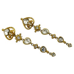EMANUEL UNGARO Pendants d'oreilles vintage extra longs en forme de cœurs avec bijoux