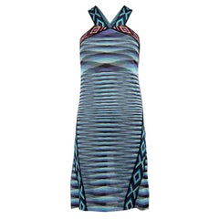Pre-Loved Missoni Women's Blue Patterned Cross Strap Halter Dress