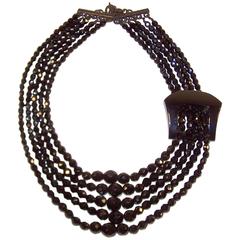 C.1990 Giorgio Armani Jet Black Bead Multi Strand Necklace With Chunky Buckle 2