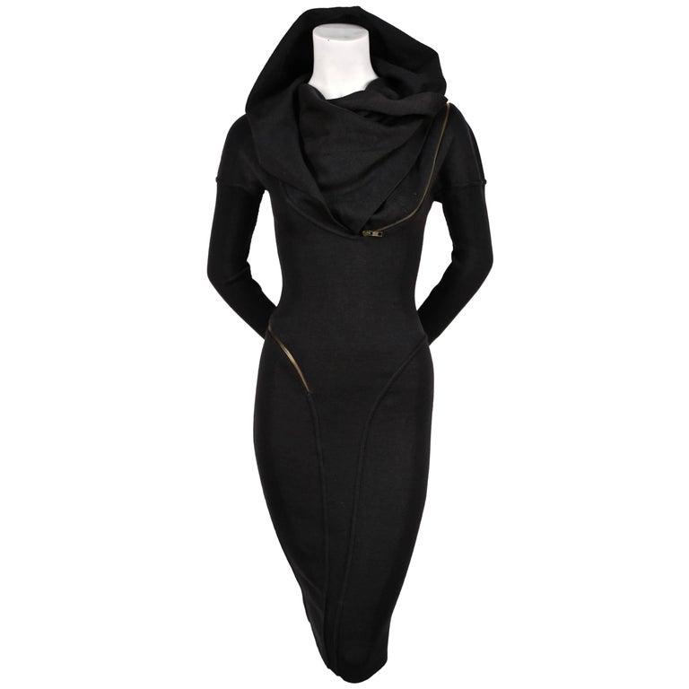 Azzedine Alaia Hooded Black Wool Zipper Dress, 1986 at 1stDibs | alaia ...
