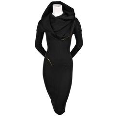 1986 Iconic AZZEDINE ALAIA Hooded Black Wool Zipper Dress 7