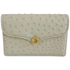 Vintage Gucci Bone Ostrich Envelope Clutch with Gold Clasp - 1950's