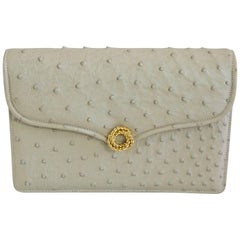 Gucci Bone Ostrich Envelope Clutch with Gold Clasp - 1950's