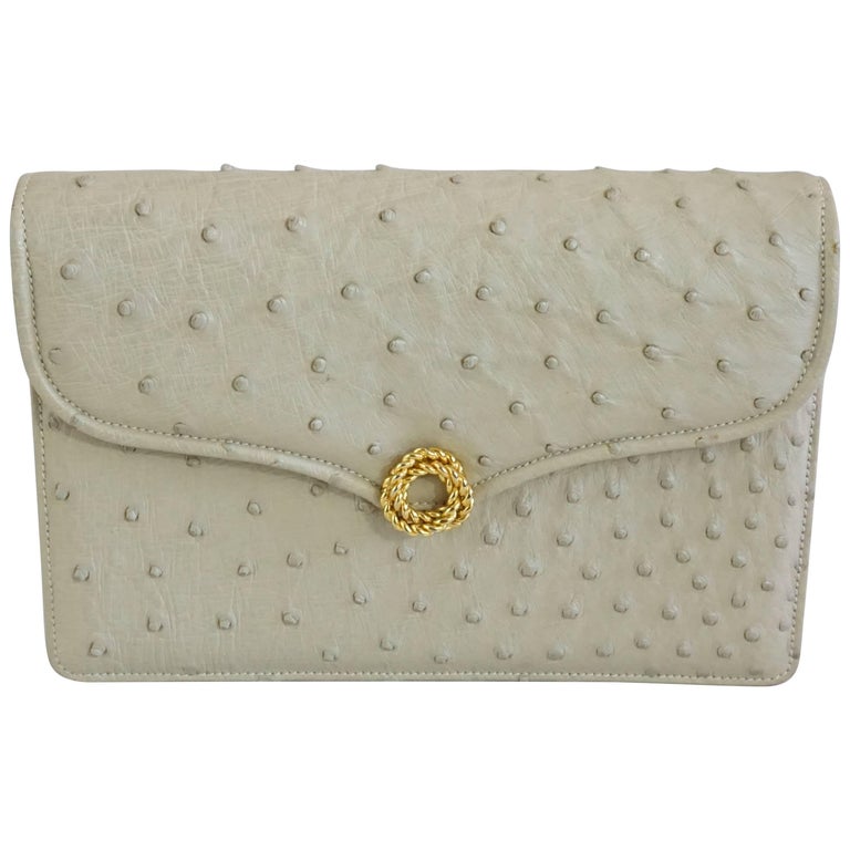 Gucci Bone Ostrich Envelope Clutch with Gold Clasp - 1950's at 1stDibs ...