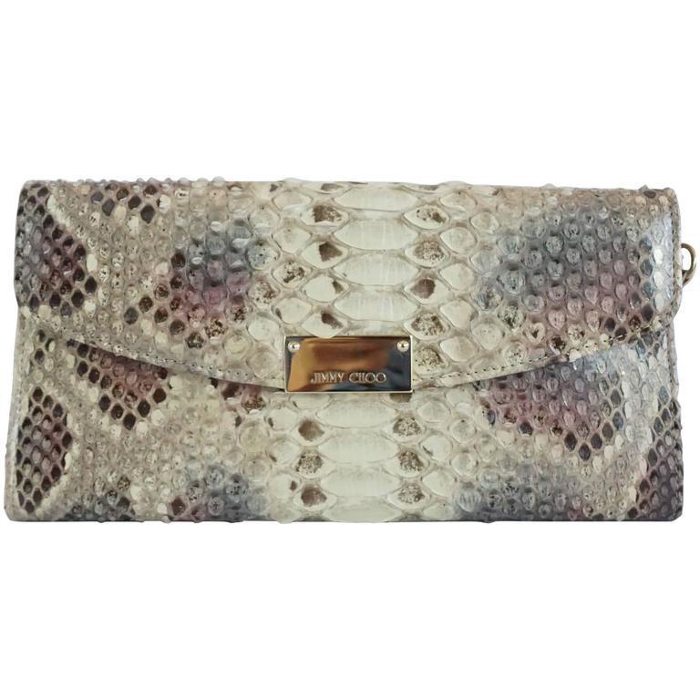 Jimmy Choo Earthtone Python Clutch with Strap - GHW at 1stdibs