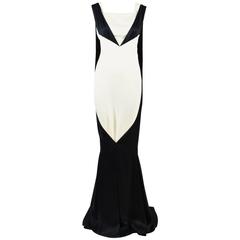 Chanel Black and White Silk Color Block Layered and Triple Split Gown Size 38