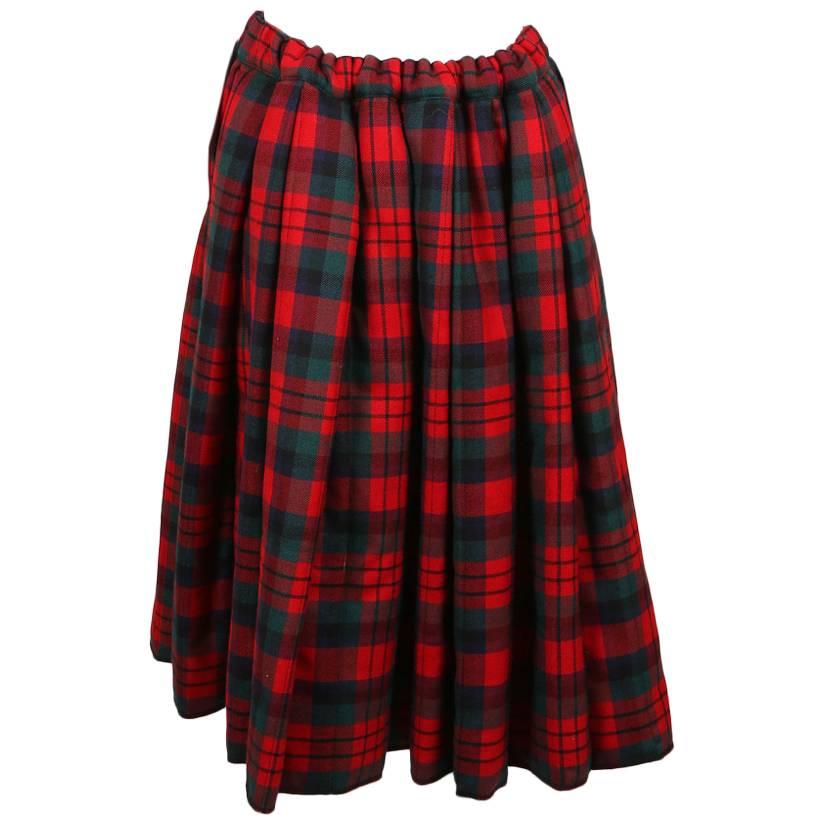 Comme des Garcons Red Green Multicolor Wool Plaid Padded Full Skirt Size XS For Sale
