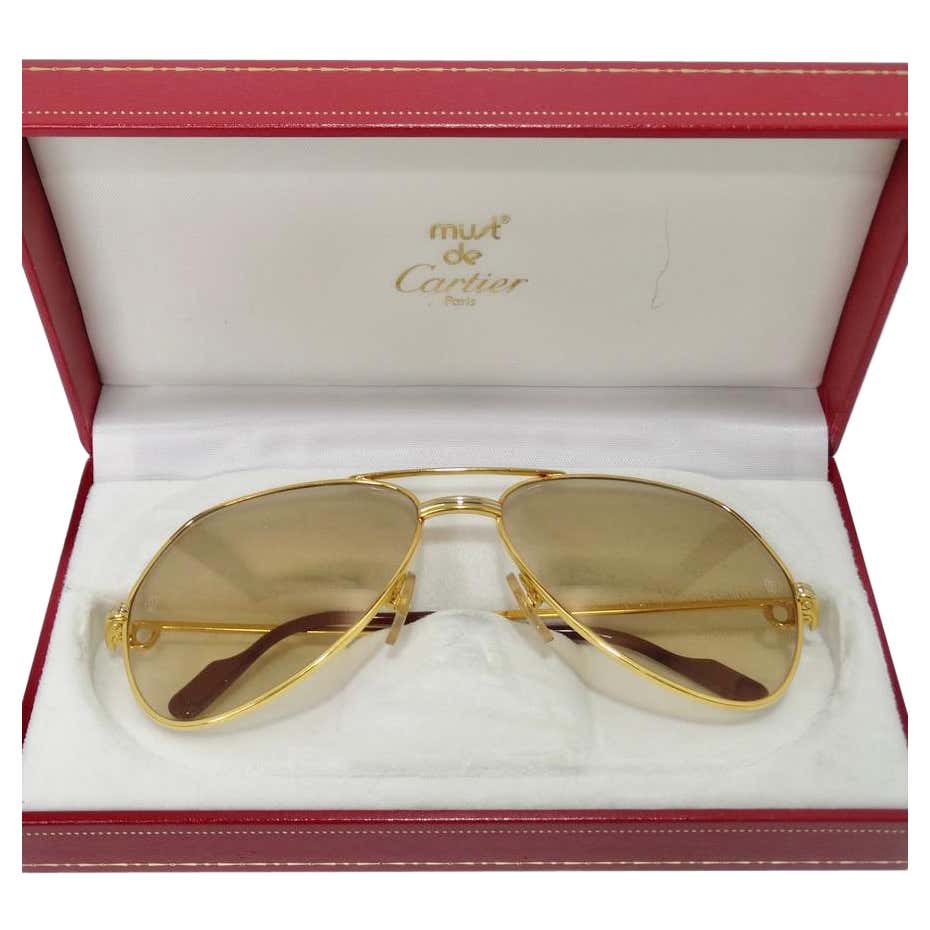 New Cartier Diabolo Gold and Black 53mm 24k Gold Sunglasses France at ...