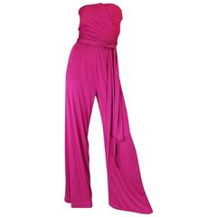 Amazing 1970s Scott Barrie Pink Silk Jersey Wrap Jumpsuit 8