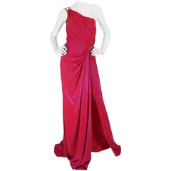 c1992 Thierry Mugler Couture One Shoulder Pink Lame Dress 4