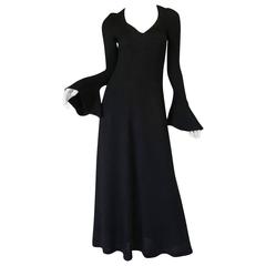 1970s Black Moss Crepe Biba Dress with Huge Ruffle Cuffs 2