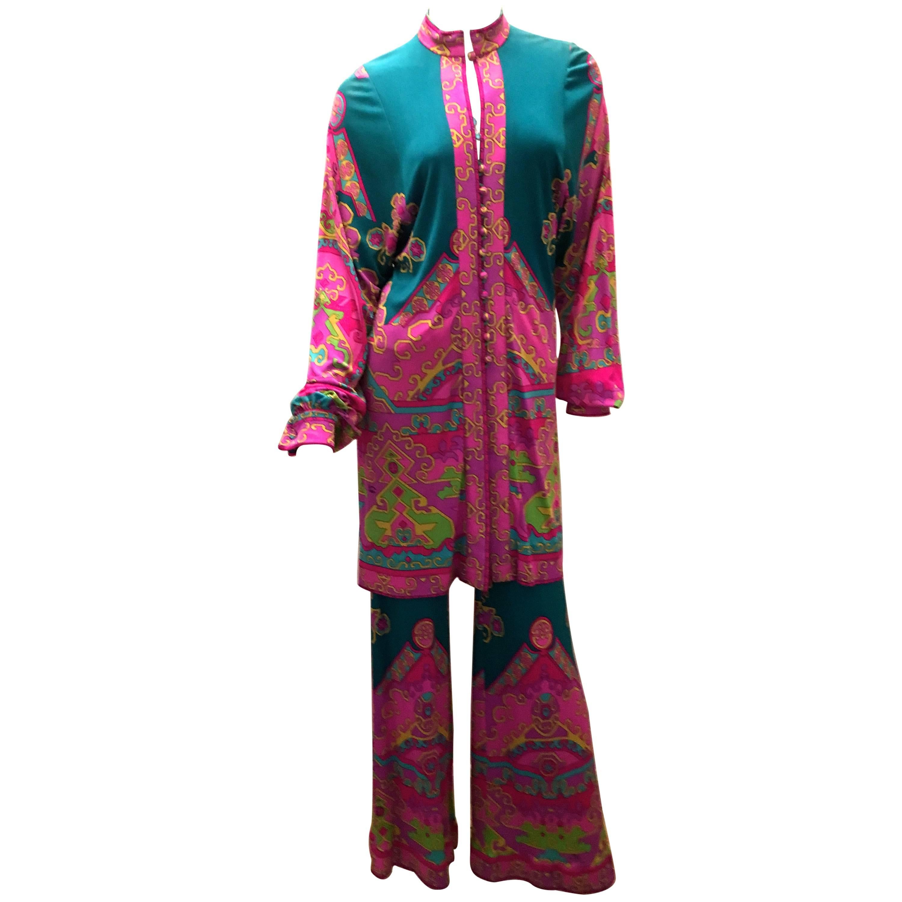 Fabulous 1970's Leonard Tunic and Palazzo Pant Suit For Sale