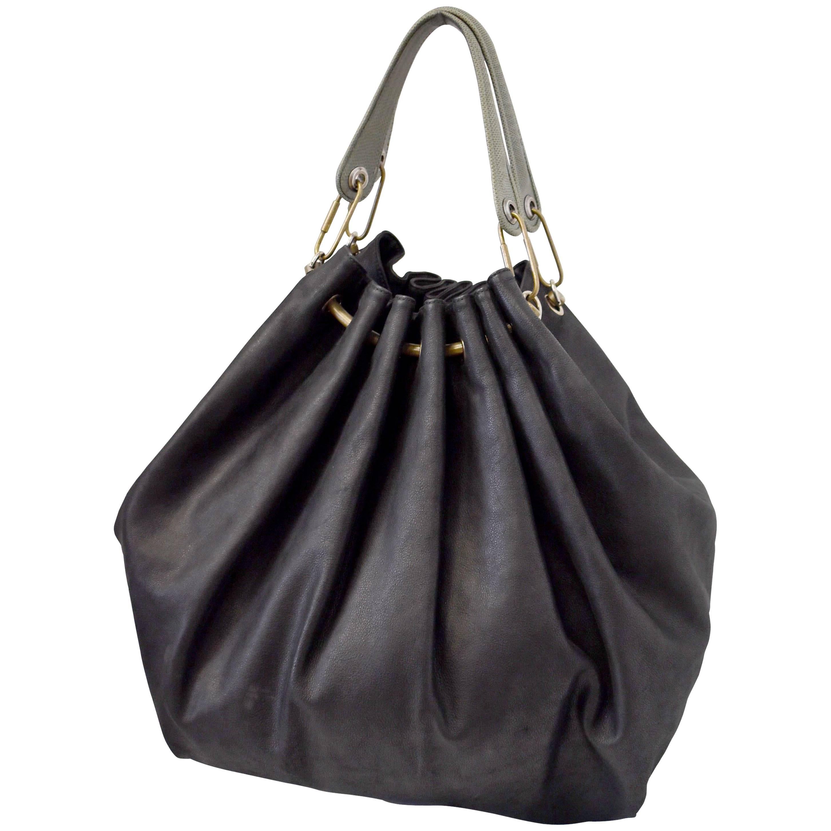 Lanvin Black Leather Oversize Tote Handbag 