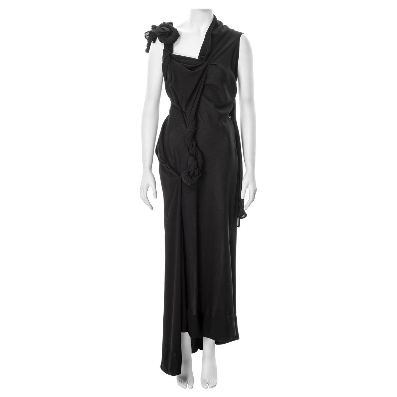 Yohji Yamamoto black asymmetric draped evening dress, ss 1998 For Sale
