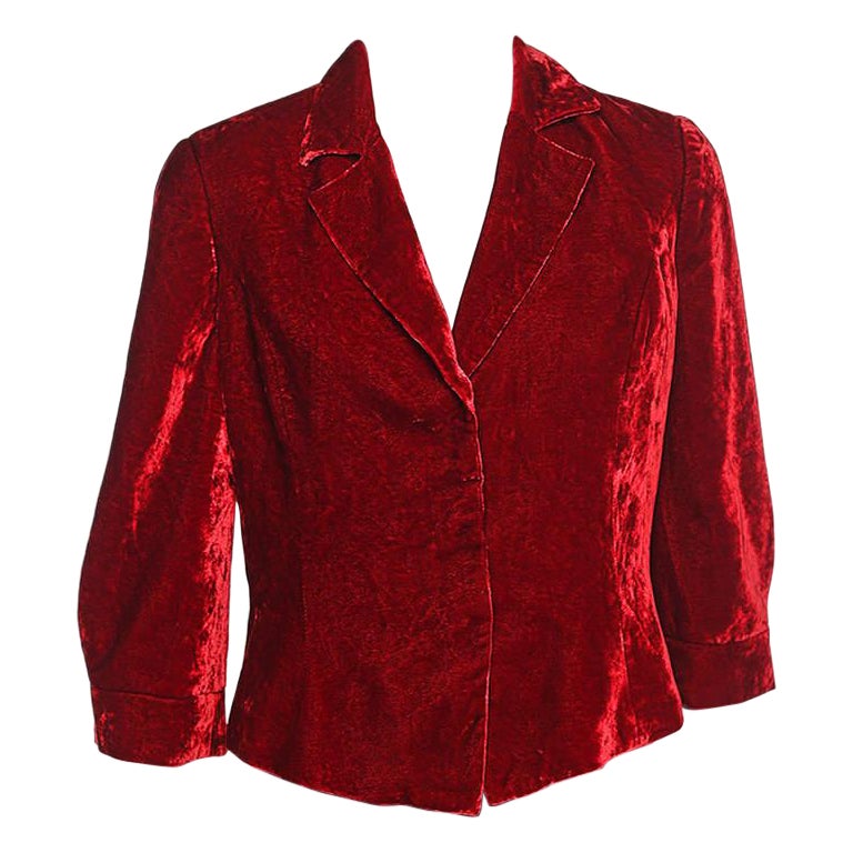 Emporio Armani Red Velvet Button Front Blazer L