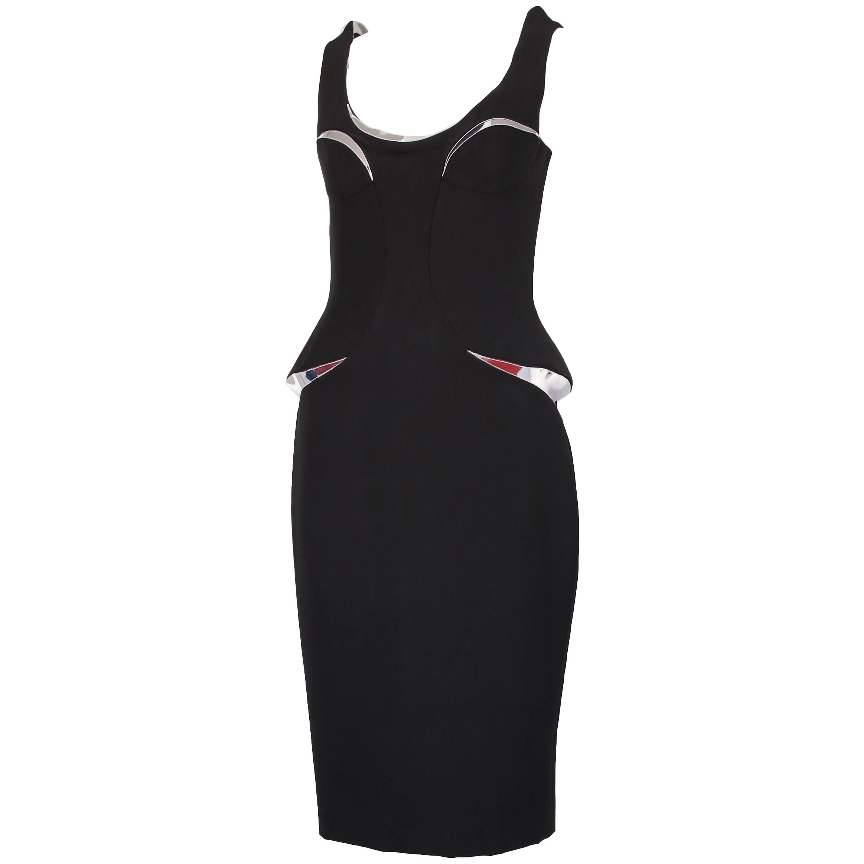 Versace Bodycon Black Mini Dress w/Silver Insets - New With Tags For Sale